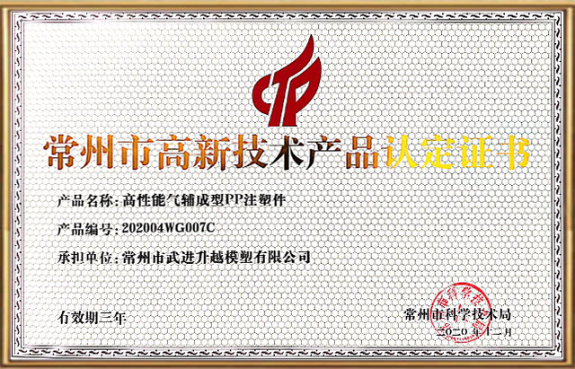 2020 High Quality Certification Certificate High Performance Gas Assisted Molding PP Injection Parts